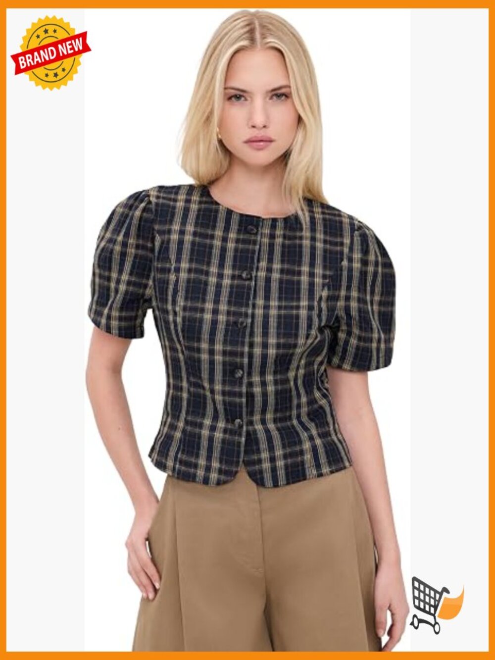 Femme Blouse - Lightweight Cotton Puff Sleeve Button Front Top